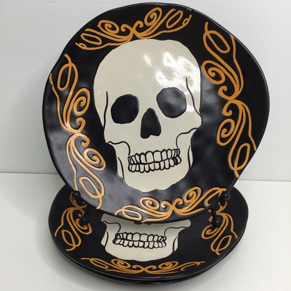 Set of 2 Eli + Ana 8" Salad Side Snack Plates Vanny Halloween Skull Scary Creepy - Picture 4 of 4